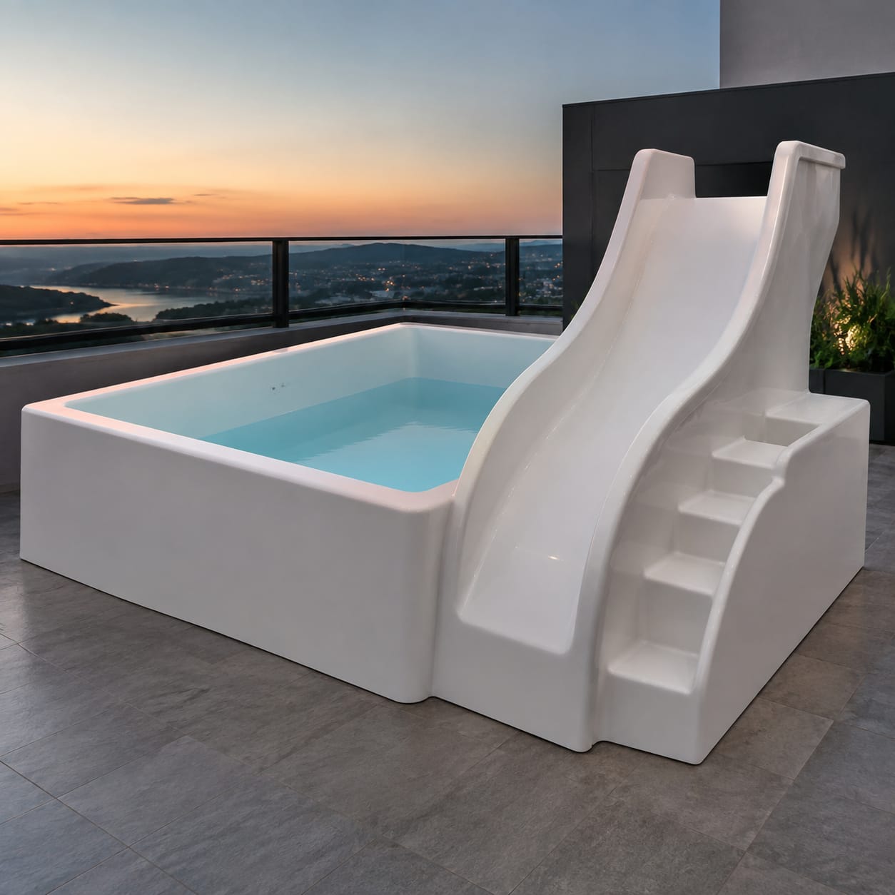 Vaso de piscina compacta para azoteas en FRP